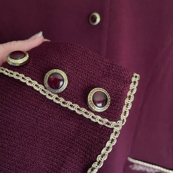 Burgundy St John Blazer/Jacket with Gold Trim - Picture 5 of 10